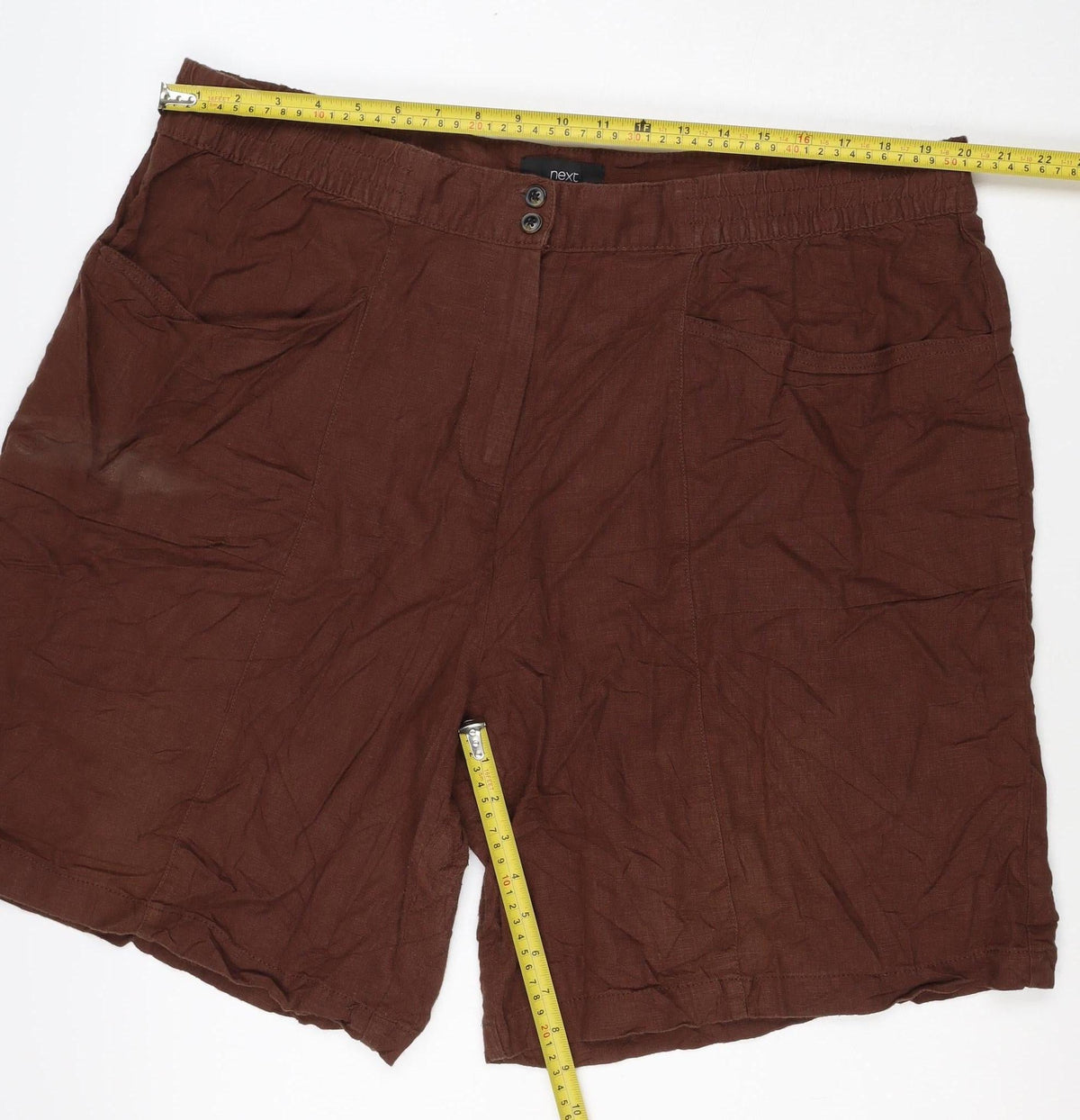 Next Women’s Brown Linen Relaxed Shorts UK 22 Plus Size Pockets