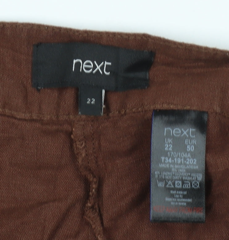 Next Women’s Brown Linen Relaxed Shorts UK 22 Plus Size Pockets