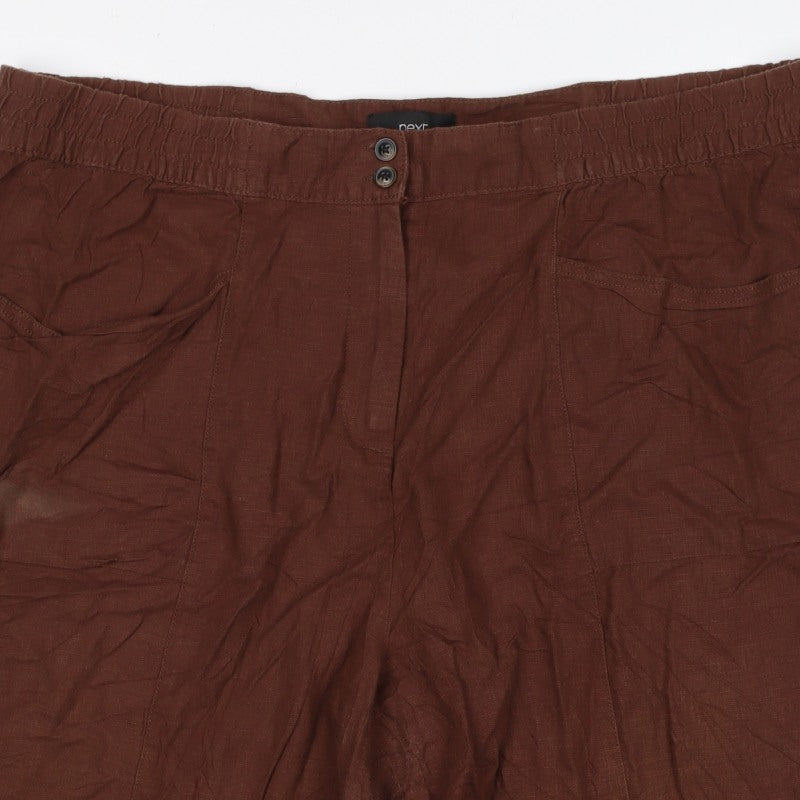 Next Women’s Brown Linen Relaxed Shorts UK 22 Plus Size Pockets