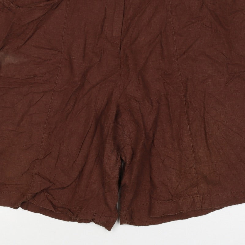 Next Women’s Brown Linen Relaxed Shorts UK 22 Plus Size Pockets