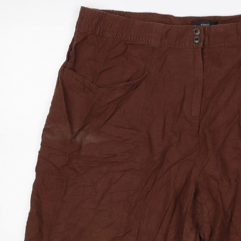 Next Women’s Brown Linen Relaxed Shorts UK 22 Plus Size Pockets