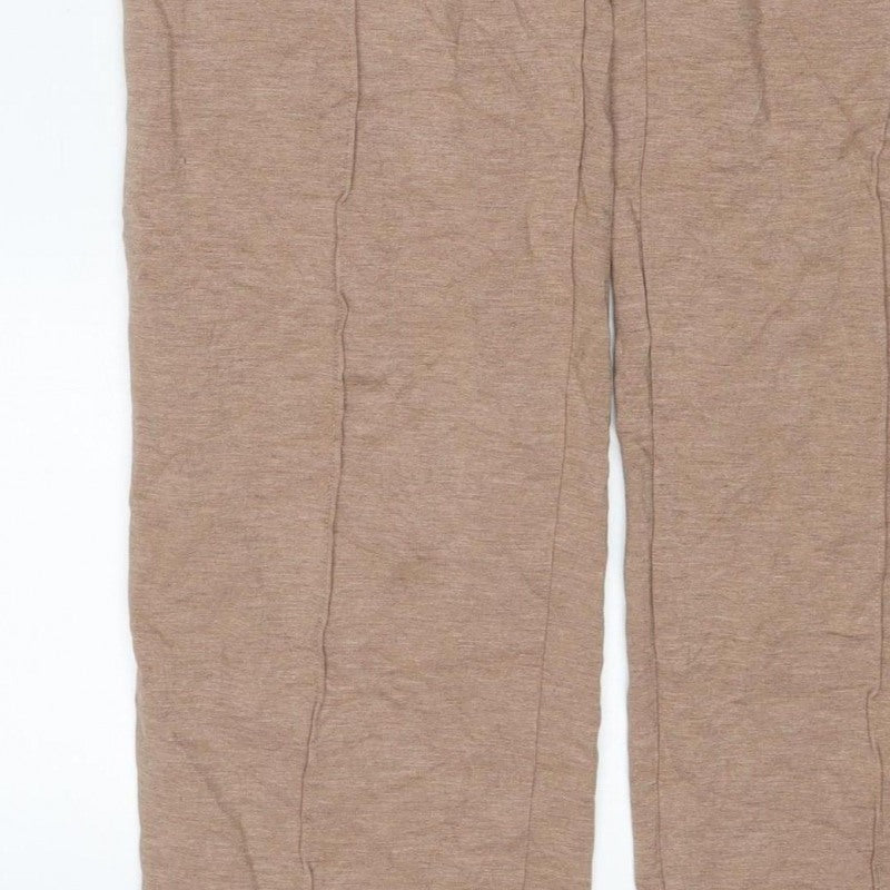 M&S Womens Beige UK 16 Regular Wide Leg Stretch Trousers