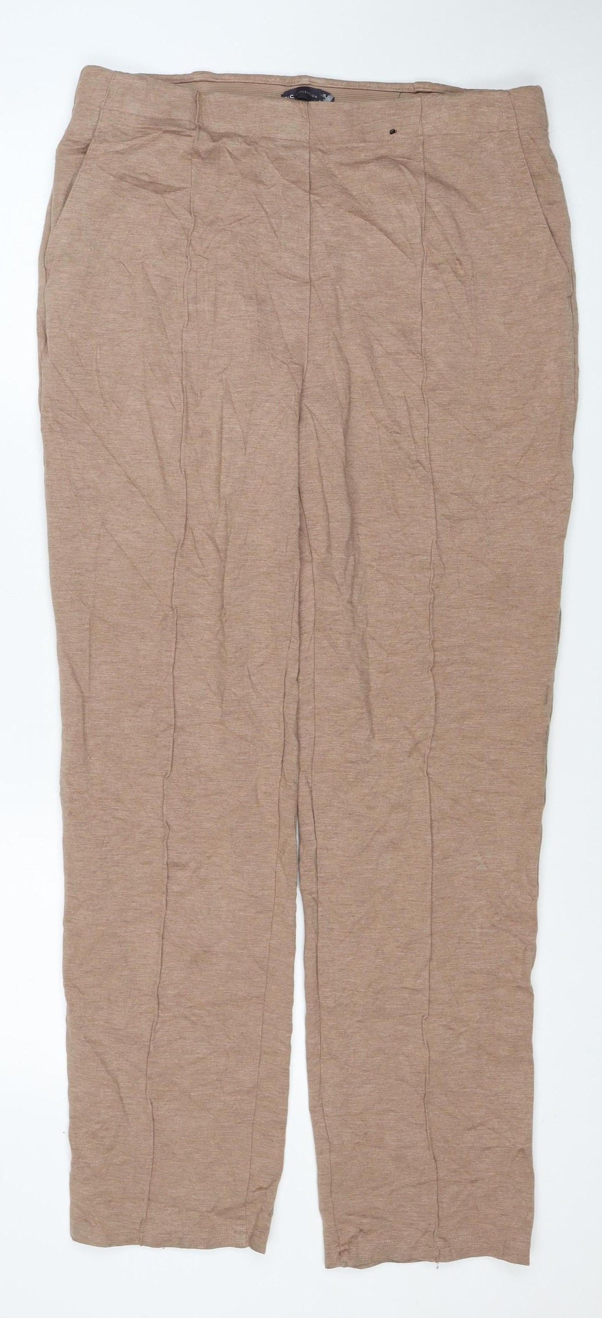 M&S Womens Beige UK 16 Regular Wide Leg Stretch Trousers