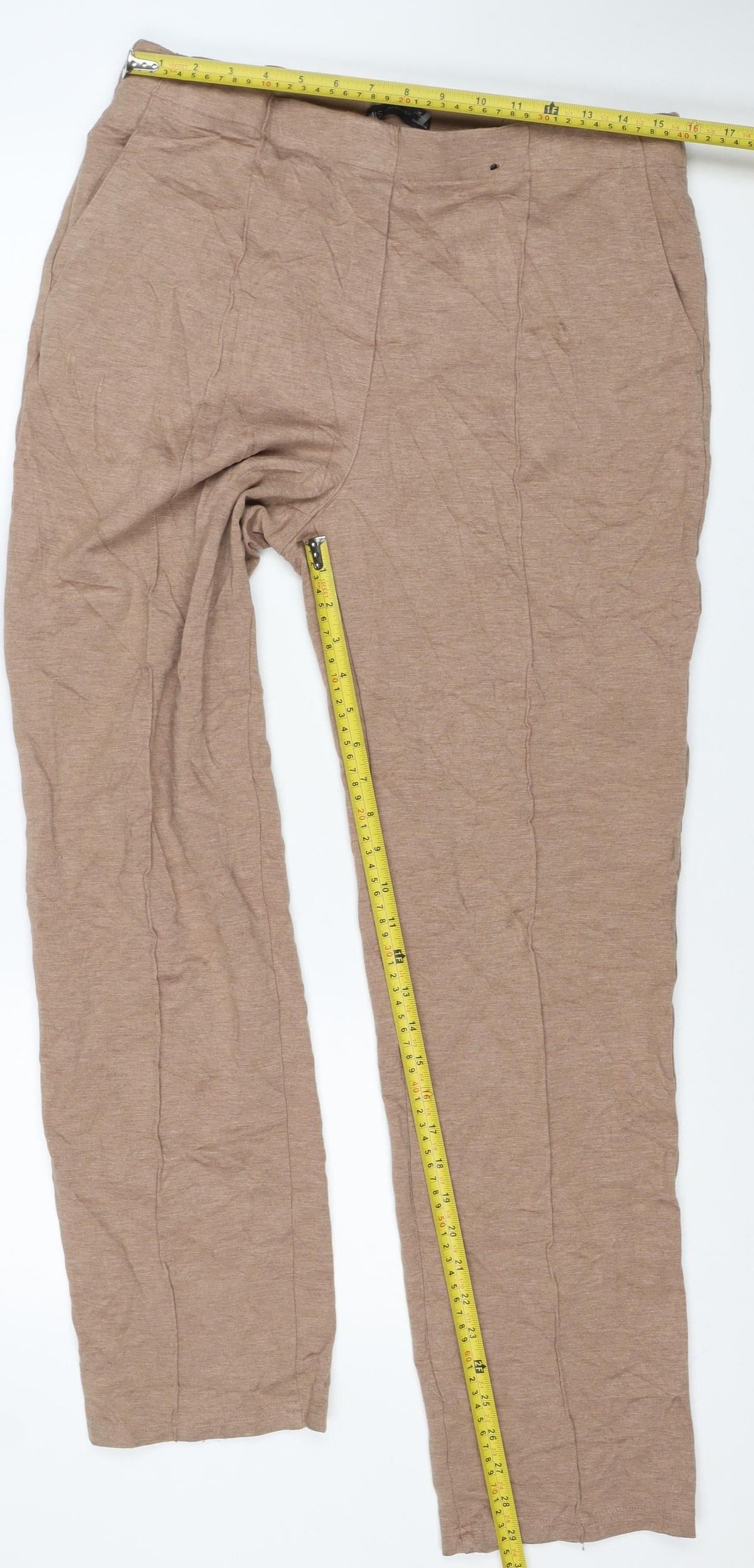 M&S Womens Beige UK 16 Regular Wide Leg Stretch Trousers