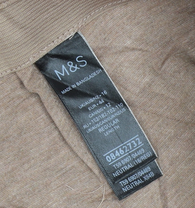 M&S Womens Beige UK 16 Regular Wide Leg Stretch Trousers