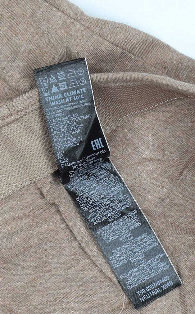 M&S Womens Beige UK 16 Regular Wide Leg Stretch Trousers