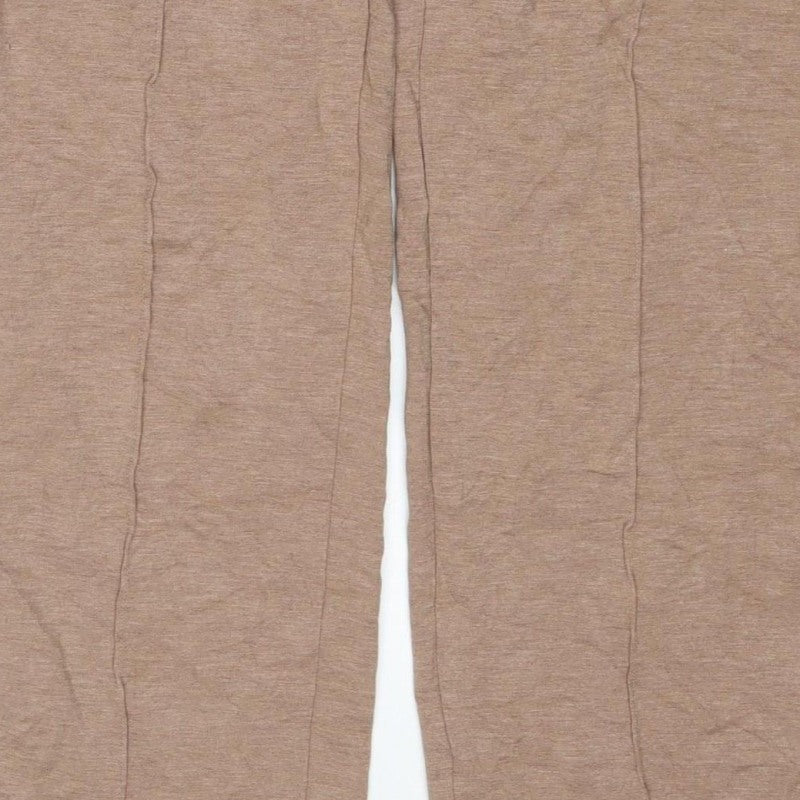 M&S Womens Beige UK 16 Regular Wide Leg Stretch Trousers