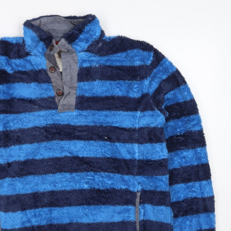 Mini Boden Boys Blue Navy Striped Fleece Jacket 11-12 Years Button Neck