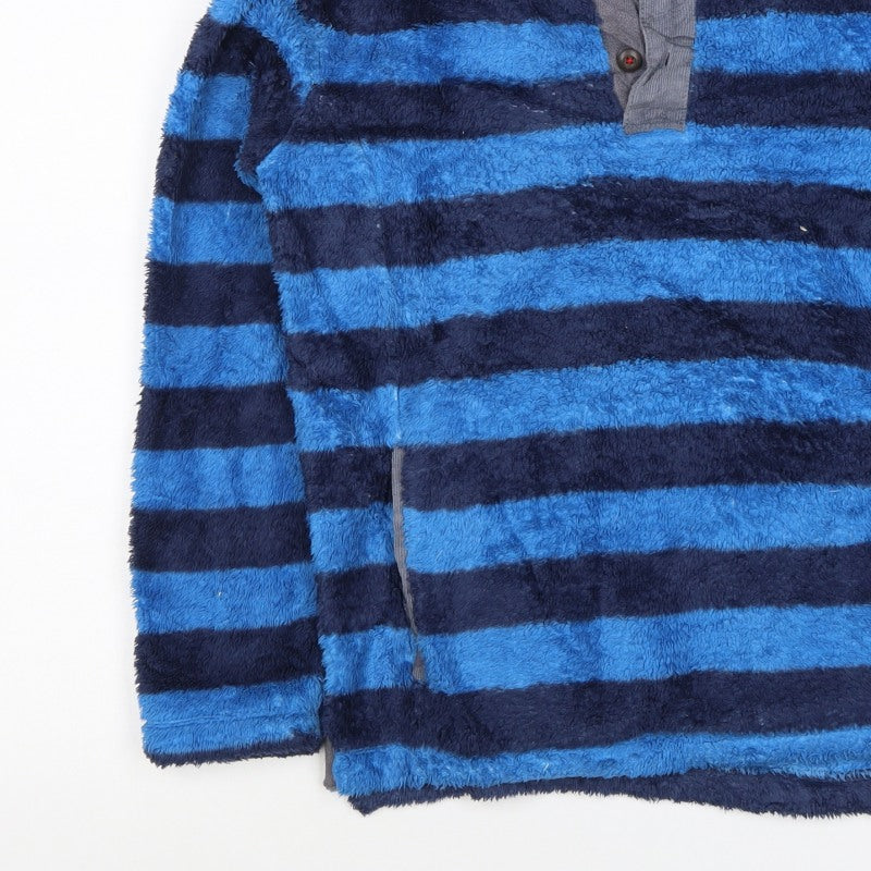 Mini Boden Boys Blue Navy Striped Fleece Jacket 11-12 Years Button Neck