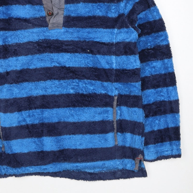 Mini Boden Boys Blue Navy Striped Fleece Jacket 11-12 Years Button Neck