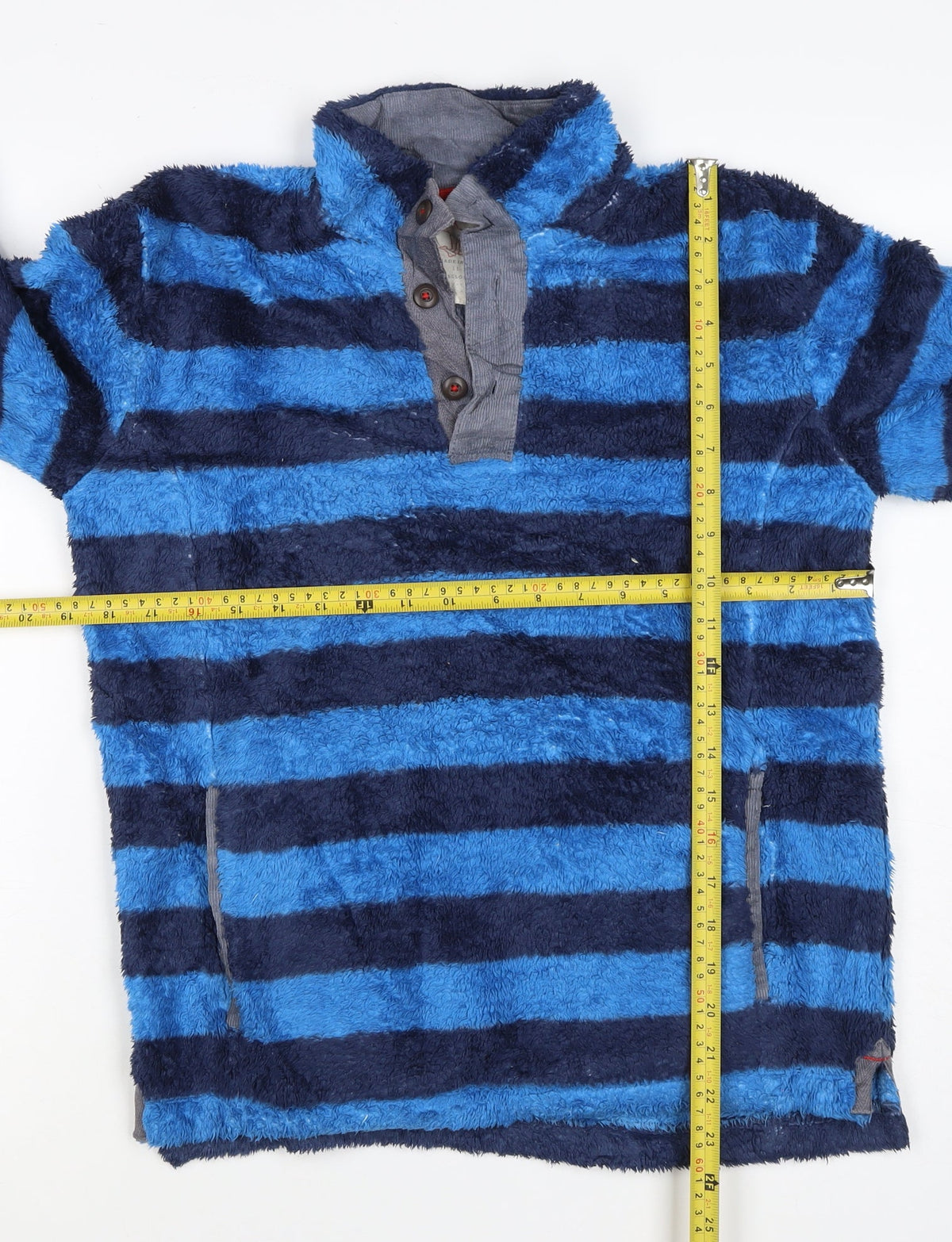 Mini Boden Boys Blue Navy Striped Fleece Jacket 11-12 Years Button Neck