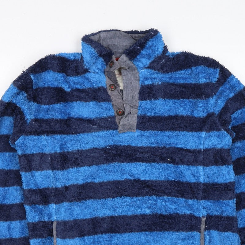 Mini Boden Boys Blue Navy Striped Fleece Jacket 11-12 Years Button Neck