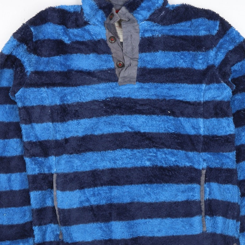 Mini Boden Boys Blue Navy Striped Fleece Jacket 11-12 Years Button Neck