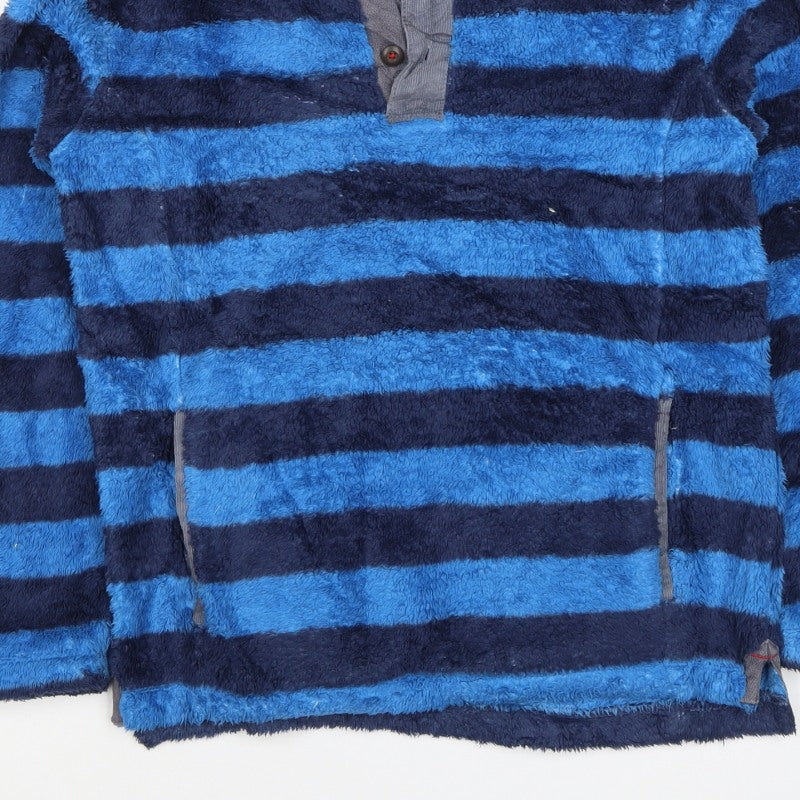 Mini Boden Boys Blue Navy Striped Fleece Jacket 11-12 Years Button Neck