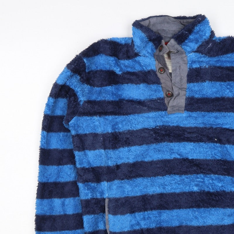 Mini Boden Boys Blue Navy Striped Fleece Jacket 11-12 Years Button Neck