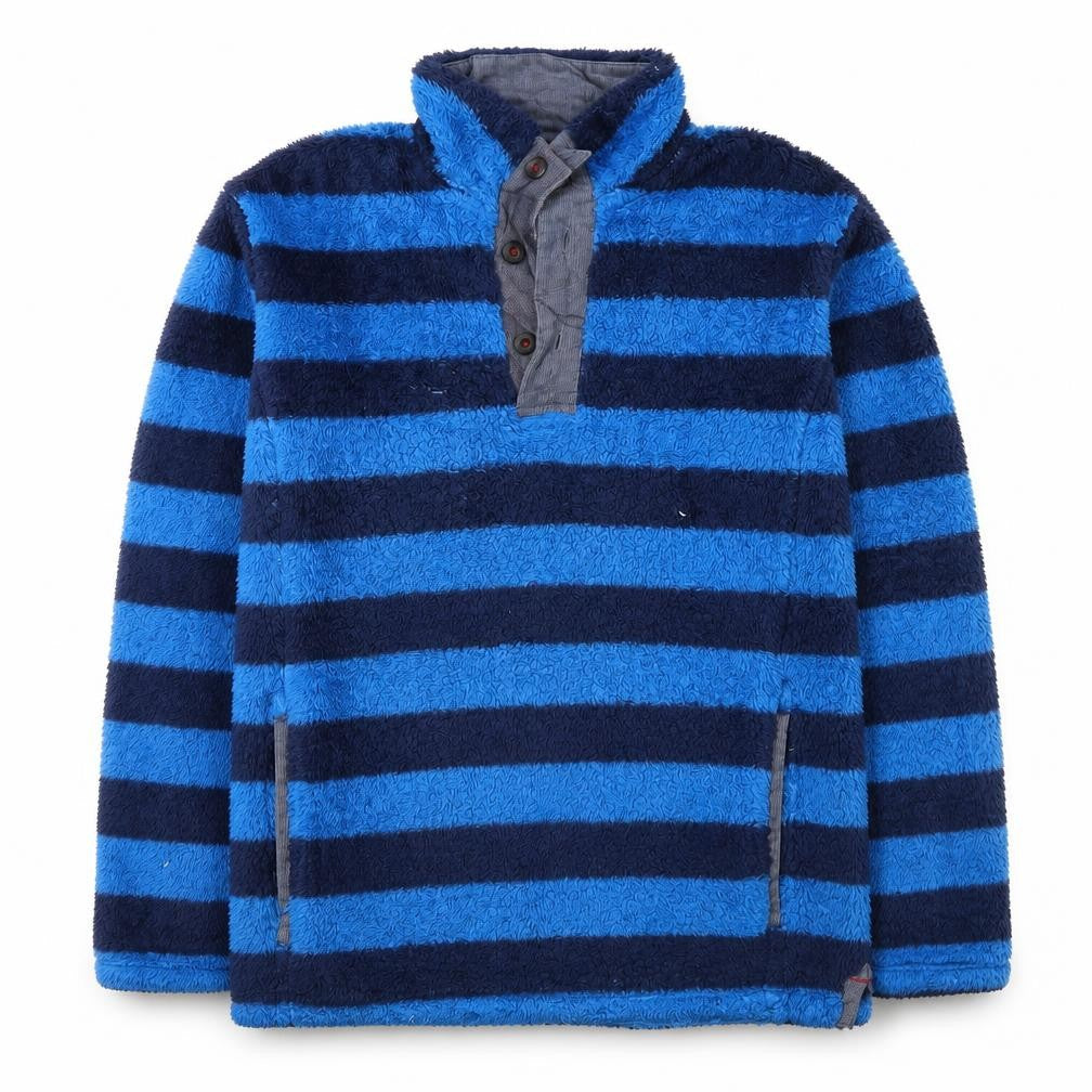 Mini Boden Boys Blue Navy Striped Fleece Jacket 11-12 Years Button Neck