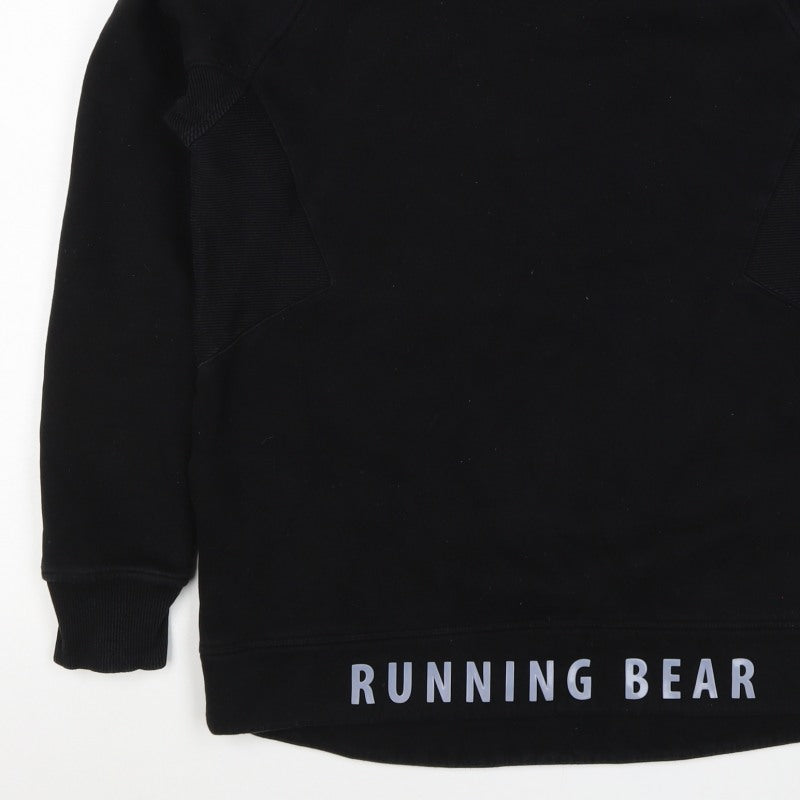 Running Bear Men’s Black M Pullover Logo Hoodie Hooded Pockets