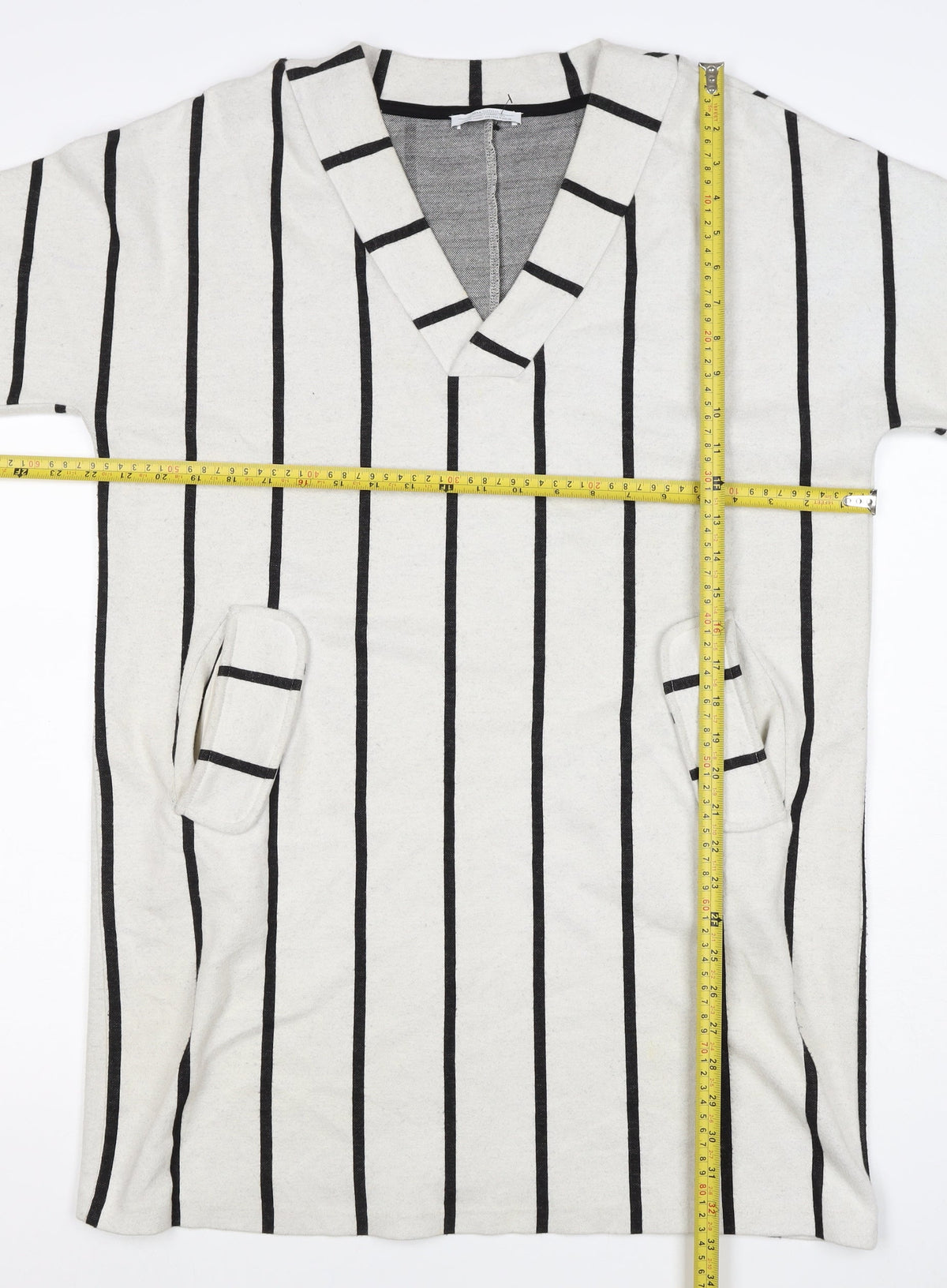 Zara Trafaluc Women Ivory Black Stripe Shift Dress M V-Neck Pockets