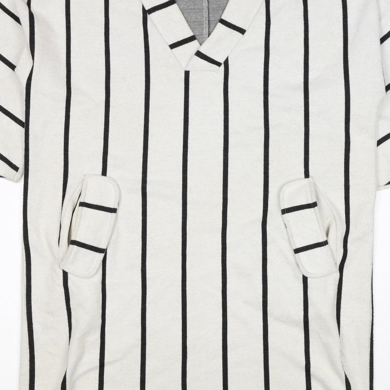 Zara Trafaluc Women Ivory Black Stripe Shift Dress M V-Neck Pockets