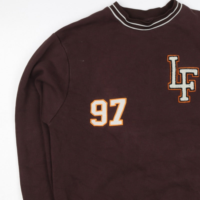 River Island Men’s Brown M College 97 Logo Crew Neck Sweatshirt