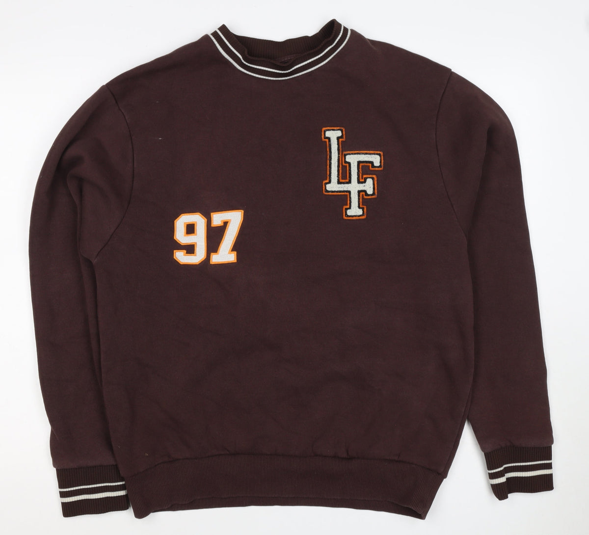River Island Men’s Brown M College 97 Logo Crew Neck Sweatshirt