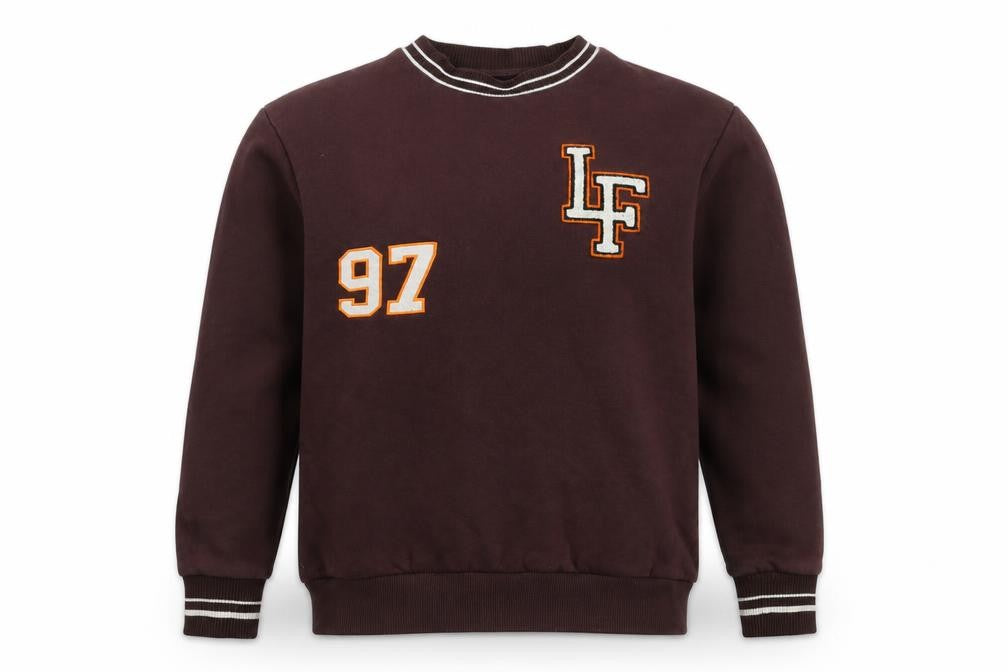 River Island Men’s Brown M College 97 Logo Crew Neck Sweatshirt