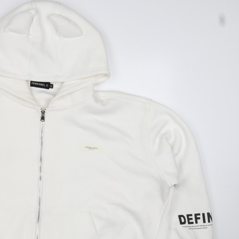 FENICHAEL.C Women’s White 2XL Full Zip Bunny Ear Quote Hoodie