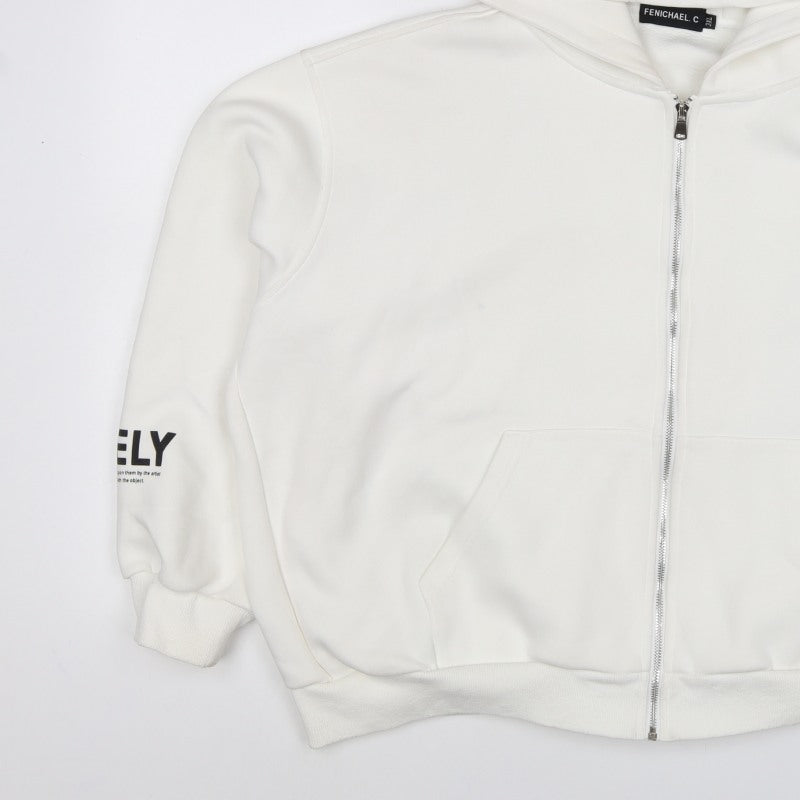 FENICHAEL.C Women’s White 2XL Full Zip Bunny Ear Quote Hoodie