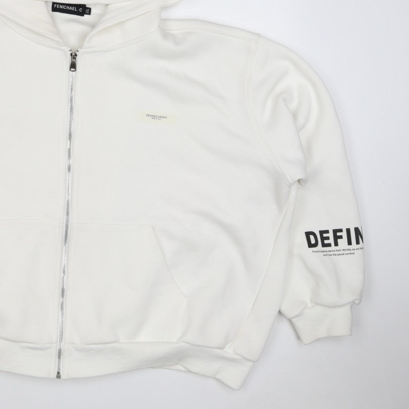 FENICHAEL.C Women’s White 2XL Full Zip Bunny Ear Quote Hoodie