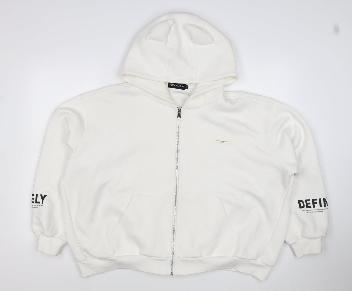 FENICHAEL.C Women’s White 2XL Full Zip Bunny Ear Quote Hoodie