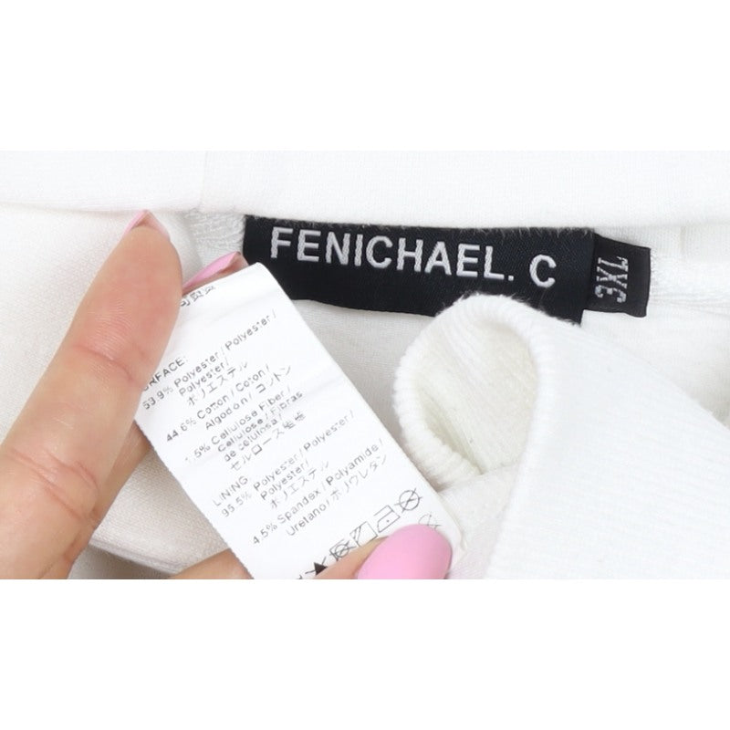 FENICHAEL.C Women’s White 2XL Full Zip Bunny Ear Quote Hoodie