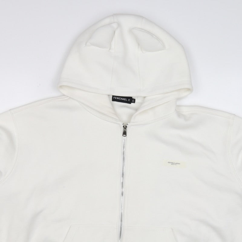 FENICHAEL.C Women’s White 2XL Full Zip Bunny Ear Quote Hoodie