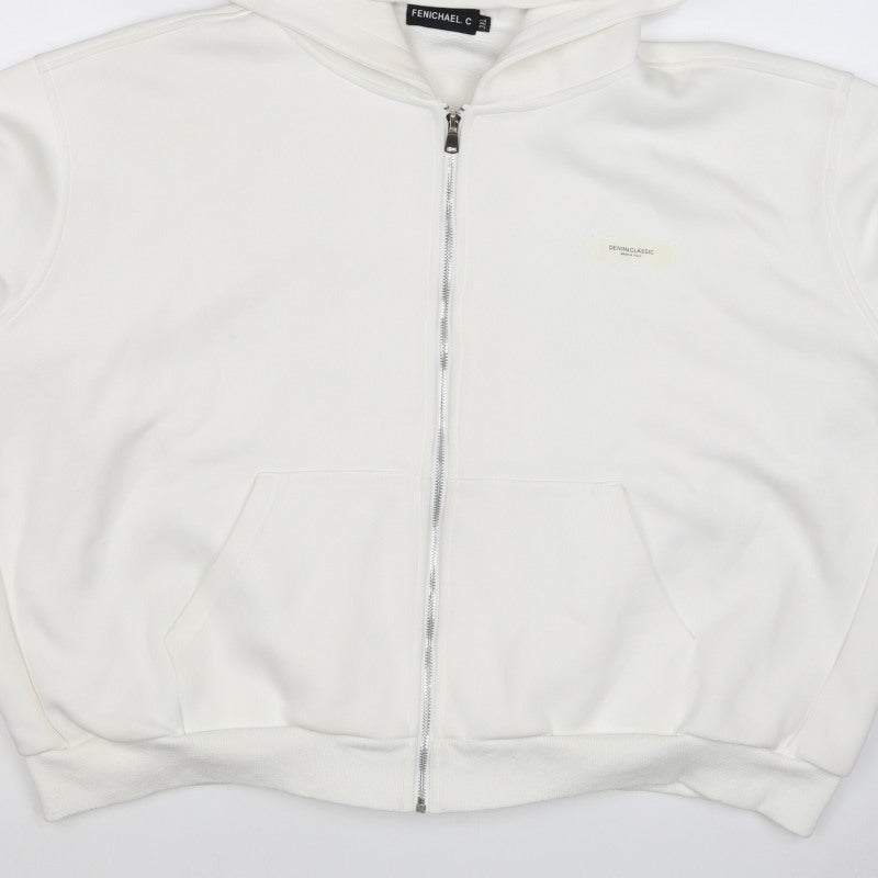 FENICHAEL.C Women’s White 2XL Full Zip Bunny Ear Quote Hoodie