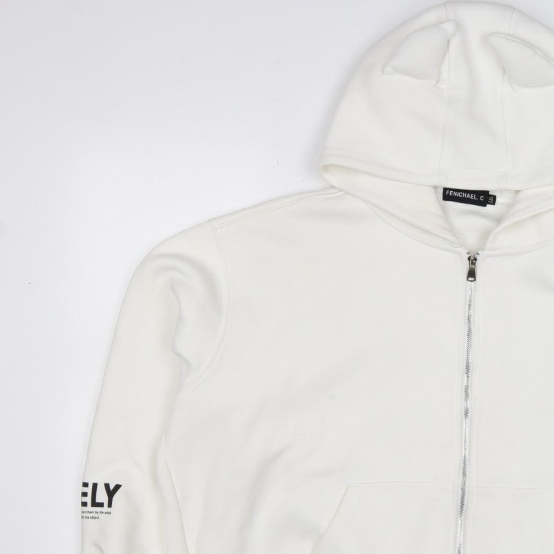 FENICHAEL.C Women’s White 2XL Full Zip Bunny Ear Quote Hoodie
