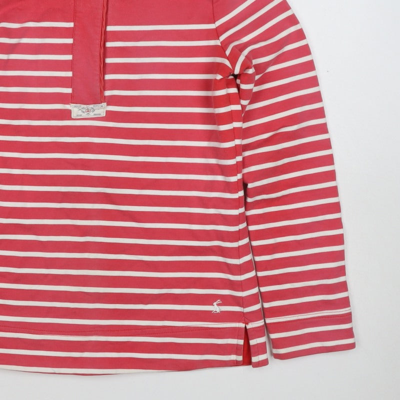 Joules Women’s Red White Striped Logo High Neck Pullover Sweatshirt UK 10