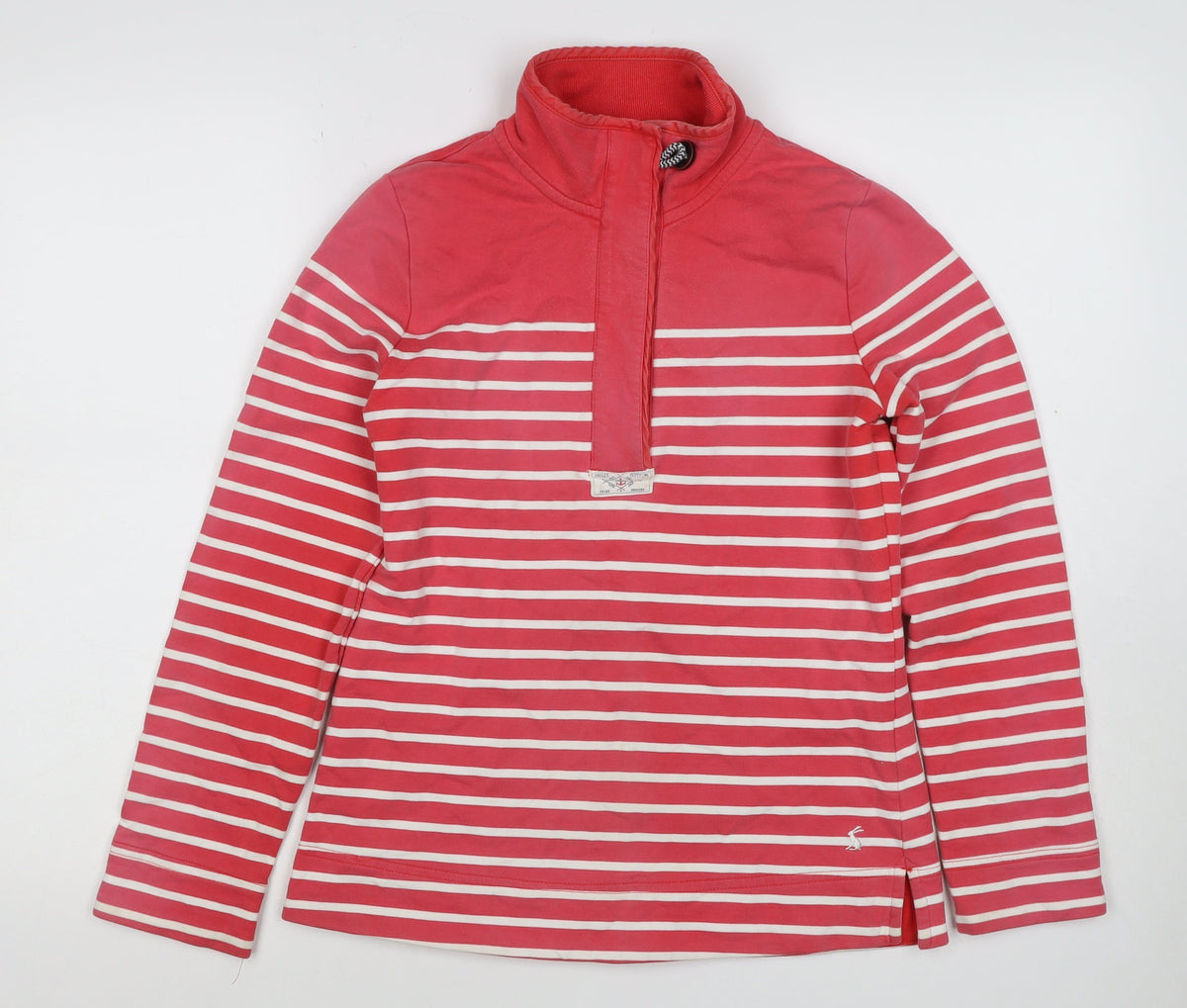 Joules Women’s Red White Striped Logo High Neck Pullover Sweatshirt UK 10