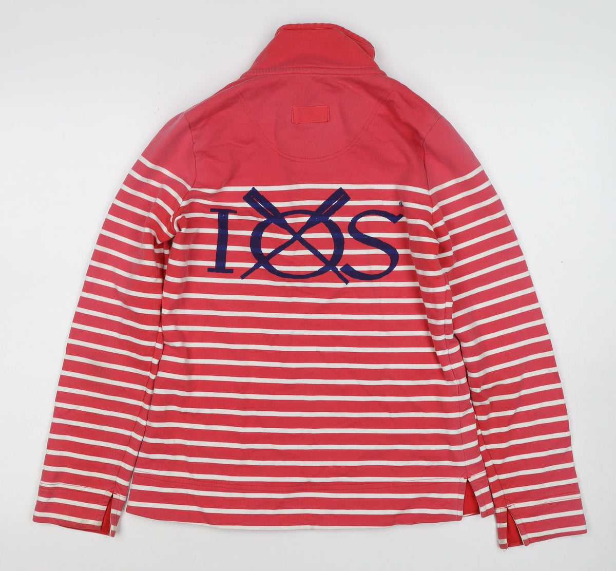 Joules Women’s Red White Striped Logo High Neck Pullover Sweatshirt UK 10