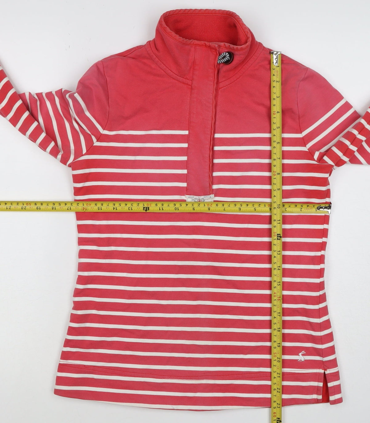 Joules Women’s Red White Striped Logo High Neck Pullover Sweatshirt UK 10
