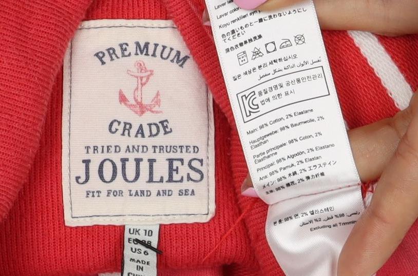 Joules Women’s Red White Striped Logo High Neck Pullover Sweatshirt UK 10