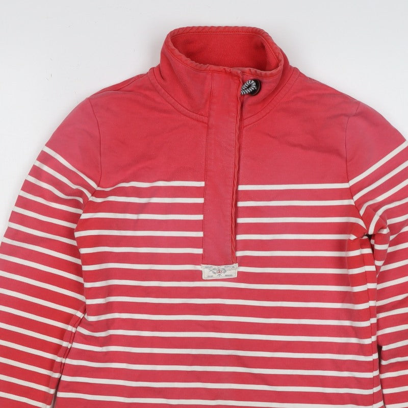 Joules Women’s Red White Striped Logo High Neck Pullover Sweatshirt UK 10