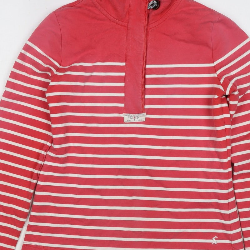 Joules Women’s Red White Striped Logo High Neck Pullover Sweatshirt UK 10