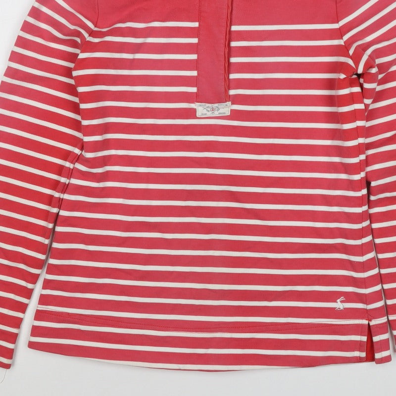 Joules Women’s Red White Striped Logo High Neck Pullover Sweatshirt UK 10