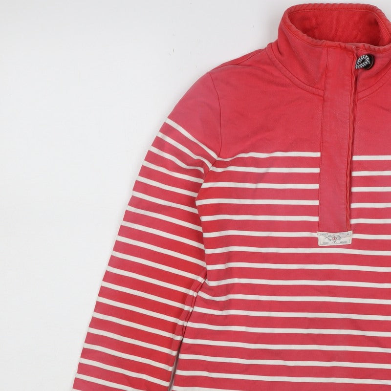 Joules Women’s Red White Striped Logo High Neck Pullover Sweatshirt UK 10
