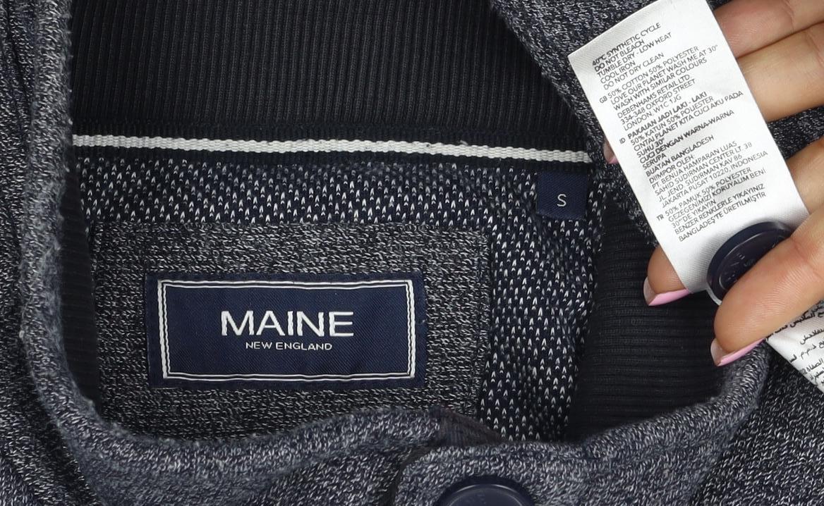Maine New England Men's Grey Size S Henley High Neck Knit Sweatshirt
