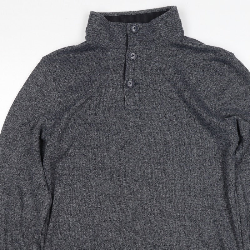 Maine New England Men's Grey Size S Henley High Neck Knit Sweatshirt