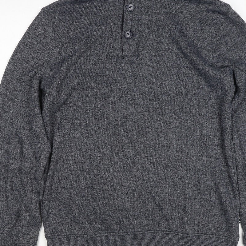Maine New England Men's Grey Size S Henley High Neck Knit Sweatshirt
