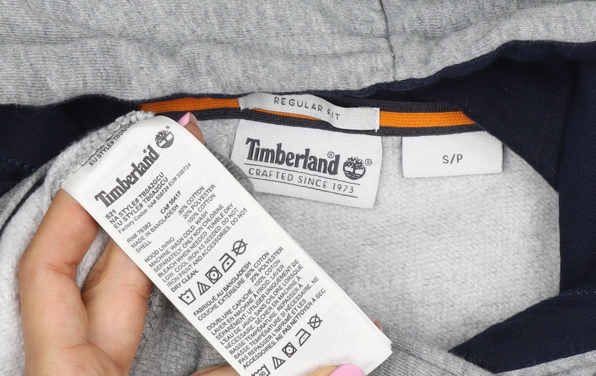 Timberland Men's Grey Small Pullover Logo Hoodie Regular Fit