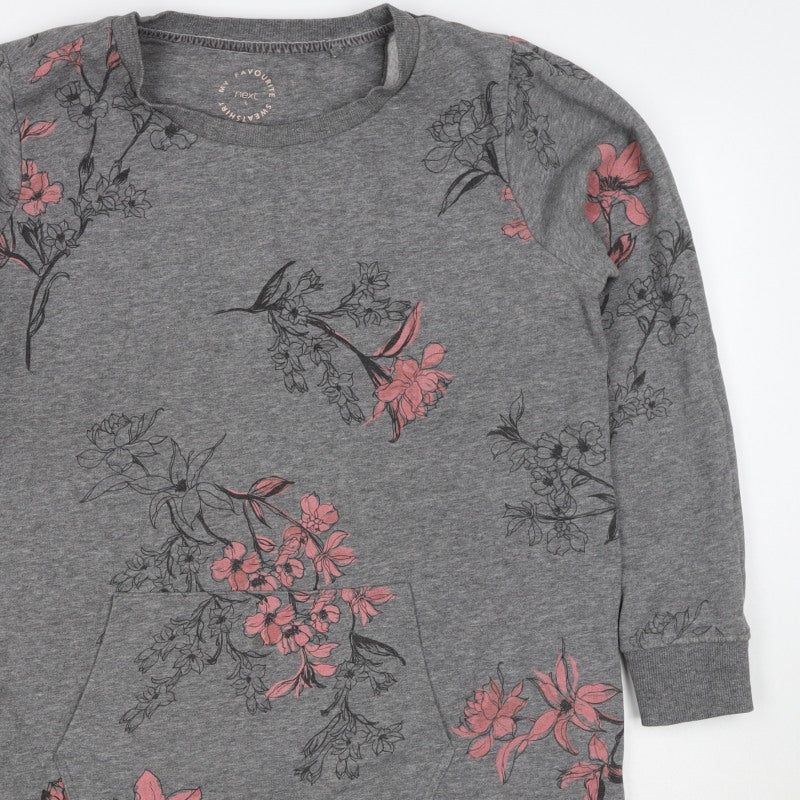 Next Women’s Grey Pink Floral Sweatshirt UK 16 L Kangaroo Pocket