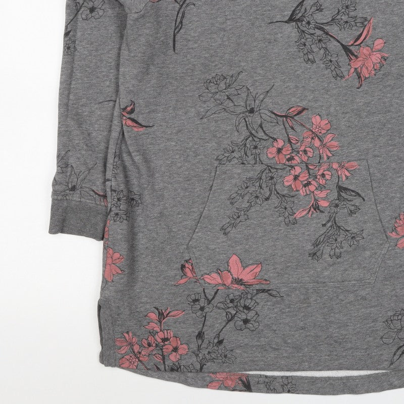 Next Women’s Grey Pink Floral Sweatshirt UK 16 L Kangaroo Pocket