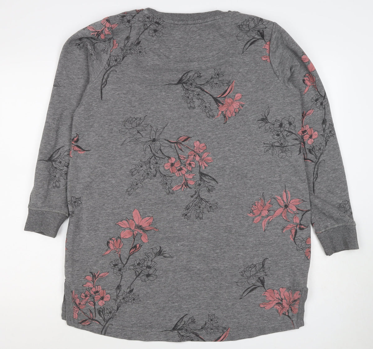Next Women’s Grey Pink Floral Sweatshirt UK 16 L Kangaroo Pocket